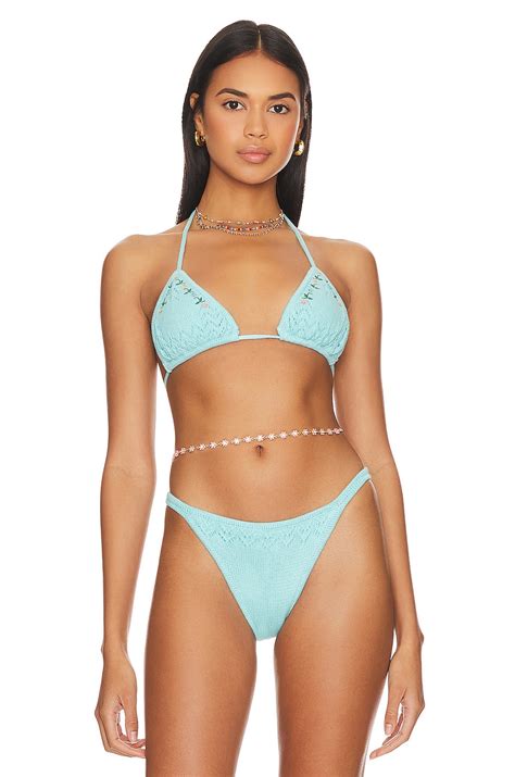 Frankies Bikinis X Guizio Tide Knit Top In Aqua Embroidery REVOLVE