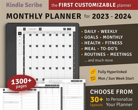 2024 2025 Kindle Scribe Monthly Planner Hyperlinked Digital Planner Bundle Digital Download