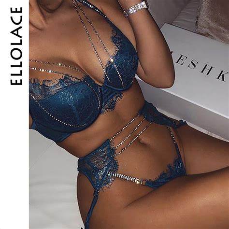 Ellolace Sexy Lingerie Underwear For Women Push Up Bra Rhinestone Bra