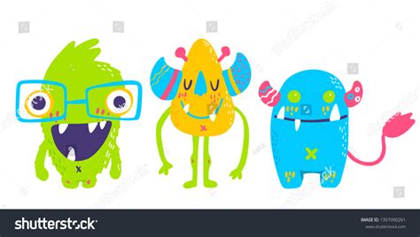 Cute Cartoon Monsters Collection Vector Set Stock Vector Royalty Free