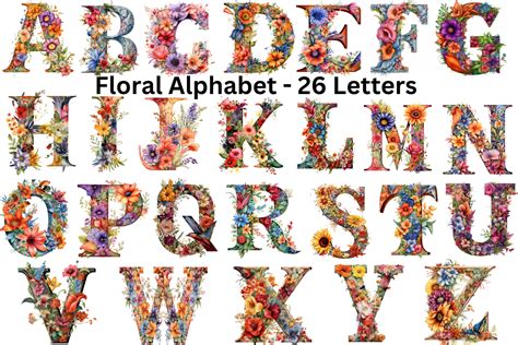 Floral Alphabet 26 Letters Graphic By Imagination Station · Creative