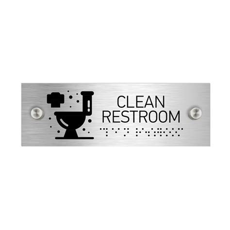 Clean Restroom Signs Stainless Steel Sign With Braille 11 8x3 9