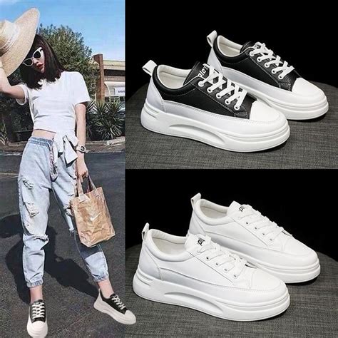 Giày thể thao nữ chất vải dáng basic cá tính đế cao màu đen trắng kem năng động trẻ trung hot