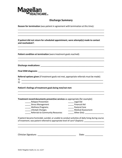 Free Printable Discharge Summary Templates Word Pdf Mental Health