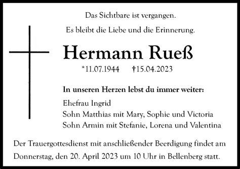 Traueranzeigen Von Hermann Rue Augsburger Allgemeine Zeitung