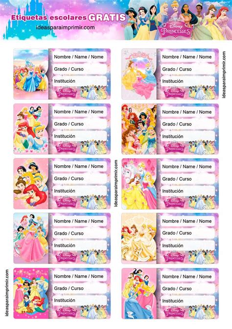 Etiquetas Escolares De Princesas De Disney Gratis Para Editar E