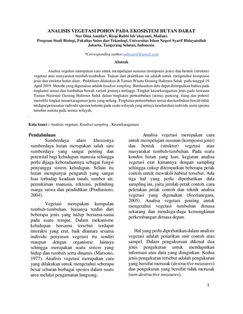 Analisis Vegetasi Pohon Pada Ekosistem Hutan Darat Analisis Vegetasi