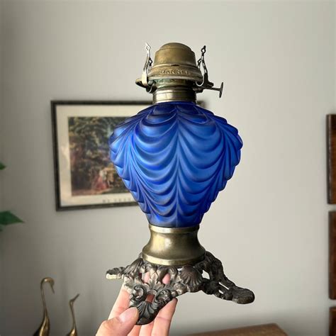 Antique Cobalt Blue Oil Lamp Etsy