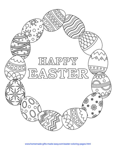 Easter Coloring Pages Egg Wreath With Happy Easter Message Flower