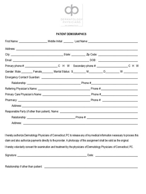 Fillable Online Patient Demographic Form Docx Patient Demographic Form Fax Email Print