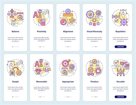 Premium Vector Design Principles Onboarding Mobile App Screen Set