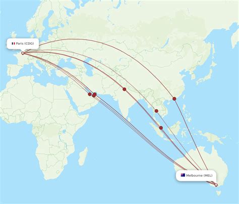 All Flight Routes From Paris To Melbourne CDG To MEL Flight Routes