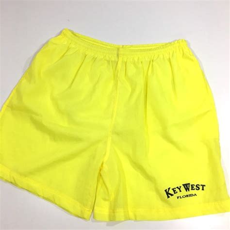 Vintage 90s Beach Wear Men Neon Yellow Swim Trunks Key West Florida