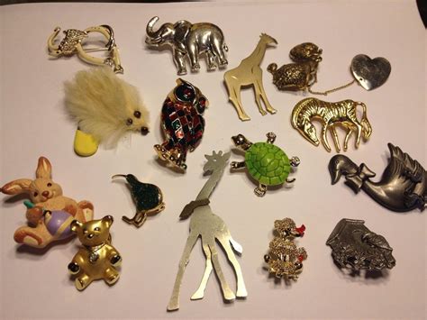 Vintage Lot Of 15 Animal Brooch Pins Mixed Rhinestone Enamel Costume