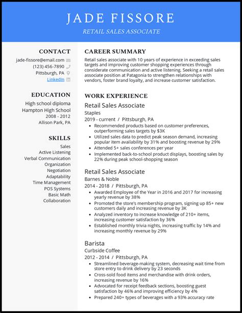 Retail Sales Associate Resume Examples For