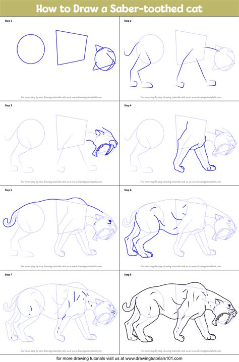 How to Draw a Saber-toothed cat (Extinct Animals) Step by Step ...