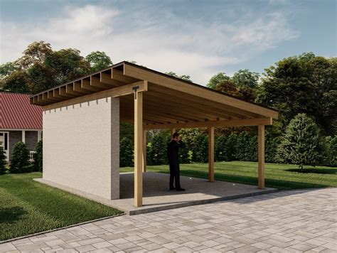 X Lean To Pavilion Plans With Concrete Wall Modern Etsy