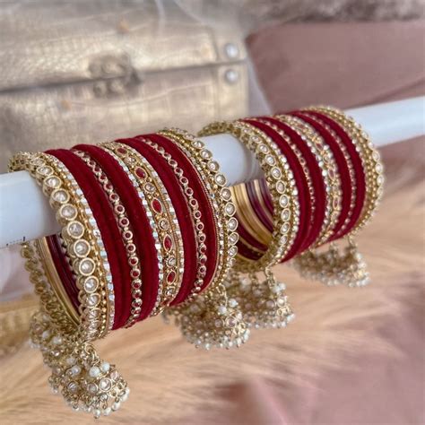 Midi Crimson Maroon Jhumka Bangles Stack Rose Bangle Indian Bridal