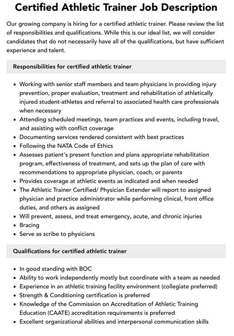 Certified Athletic Trainer Job Description Velvet Jobs