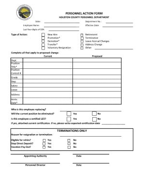 Fillable Online Personnel Action Form Houstoncounty Org Fax Email