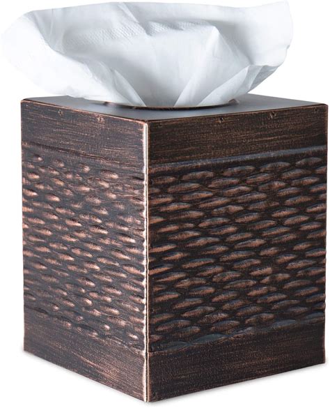 Delbrio Square Tissue Box Cover Galvanized Metal With Decorative Basket Weave