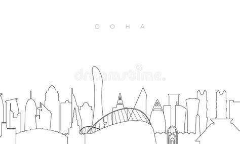 Outline Doha Qatar City Skyline With White Buildings Stock Vector