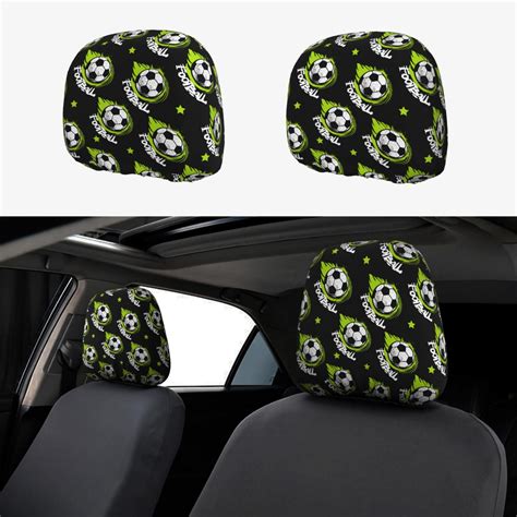 2 PCS Car Headrest Cover Soccer Football Ball Cool Black Soft Car Seat