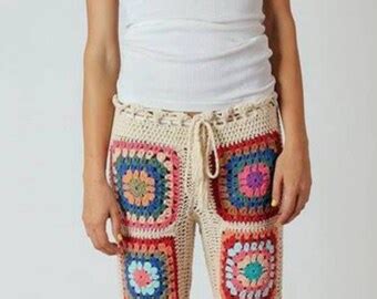 Crochet Granny Square Motif Pants Boho Hippie Pants Festival Etsy