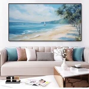 Sandy Beach Ocean Painting Large D Textured Coastal Wall Art Framed