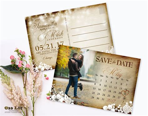 Rustic Save the Date Postcard Printable Calendar Photo Save the Date Rustic Wedding Floral ...