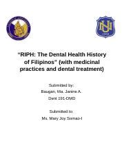 RIPH Dental History Docx RIPH The Dental Health History Of