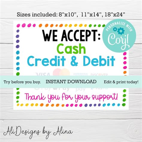 We Accept Credit Card Sign Etsy