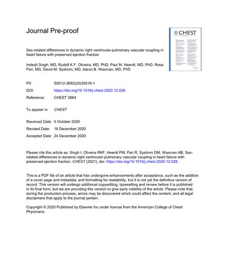 PDF Sex Related Differences In Dynamic Right Ventricular Pulmonary Vascular Coupling In Heart