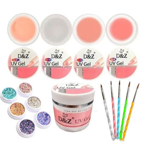 KIT Gel Da D Z Led UV Gel Nude Para Unha Tips Profissional Pincel GR