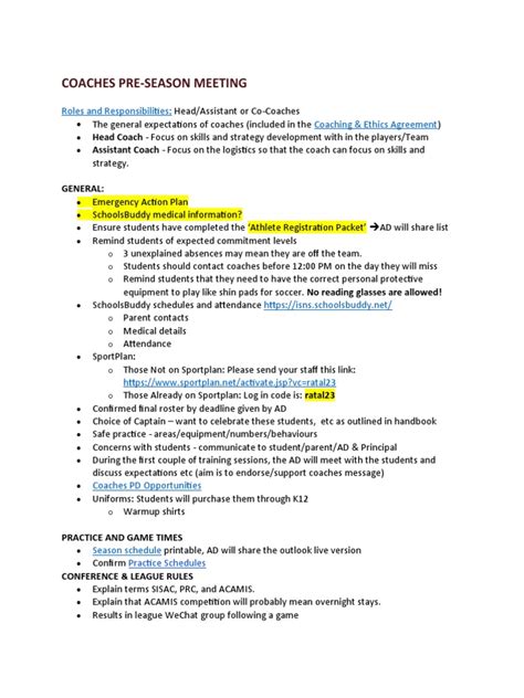 pre-season coaches meeting agenda | PDF