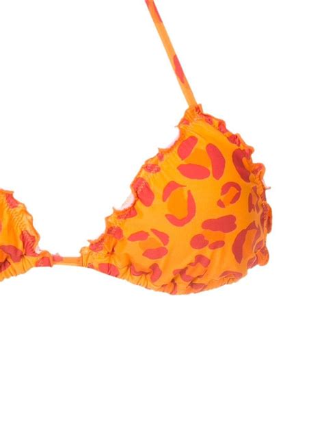 Amir Slama Leopard Print Triangle Bikini Orange FARFETCH