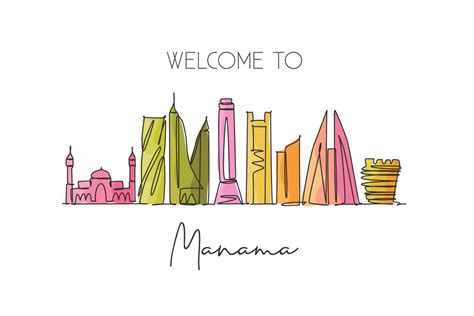 One Continuous Line Drawing Manama City Skyline Bahrain Beautiful