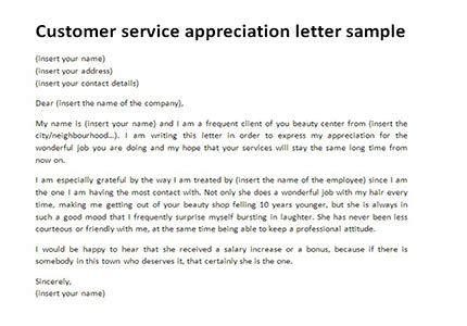 Customer Service Appreciation Letter Sample Just Letter Templates