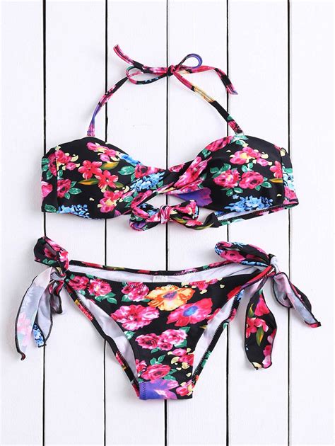 75 OFF Casual Strapless Lace Up Floral Print Women S Bikini Set