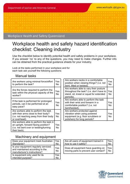 Workplace Health And Safety Hazard Identification Checklist