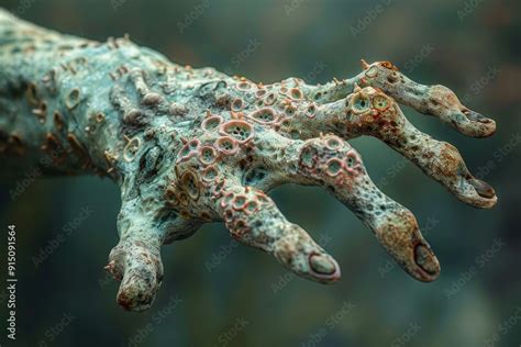 Zombie Hand With Many Small Holes Deformed Fingers Fungal Infection