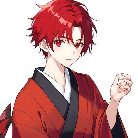 Premium AI Image | Boy anime character with red hair red eyes and wear ...