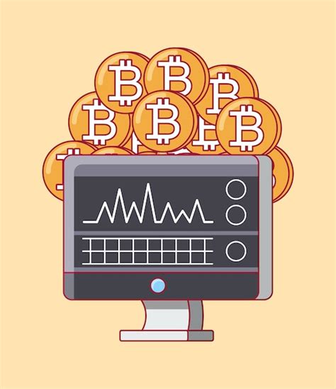 Computadora Con Monedas De Bitcoins Vector Premium