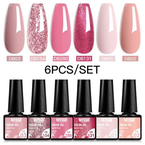 Mtssii Pcs Gel Nail Polish Set Nude Pink Gel Varnishes Kit Glitter