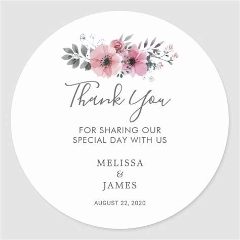 Elegant Watercolor Flowers Wedding Thank You Classic Round Sticker