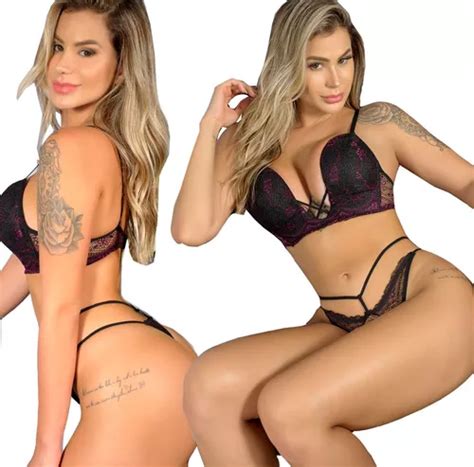 Conjunto Sutiã Decote Profundo Calcinha Fio Dental Lingerie Frete grátis