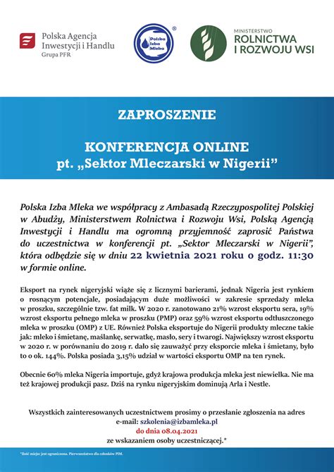 Zaproszenie Konferencja Online Pt Sektor Mleczarski W Nigerii