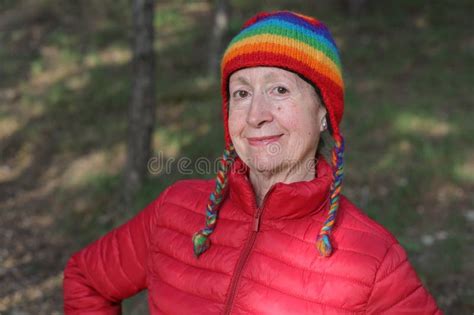 Mature Woman Walking In The Park During Winter Time Stock Image Image Of Jacket Happy 314906341