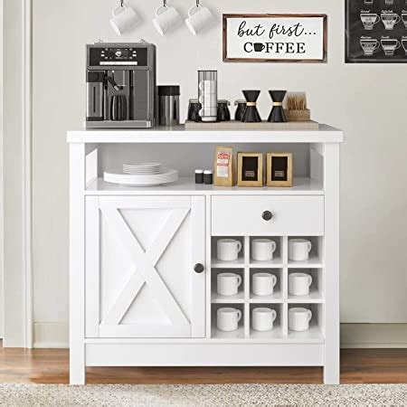 Amazon 4ever2buy White Coffee Bar Cabinet With Storage Kitchen