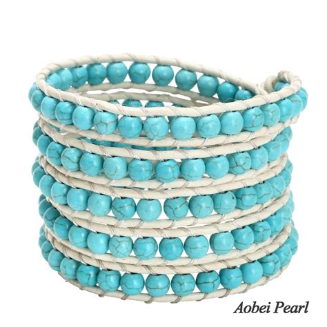 Aobei Pearl Handmade Bracelet Made Of 6 Mm Turquoise Beads And Genuine